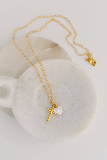 Redeemed Cross + Pearl Heart Necklace